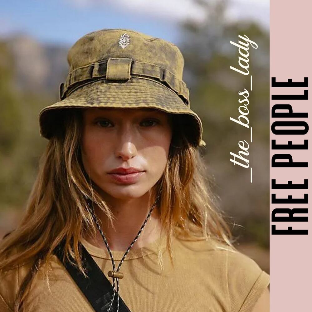 Free People Olive Green Bucket Hat with Embellishment